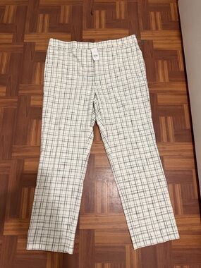 Ann Taylor Cream Pants with Gray Plaid